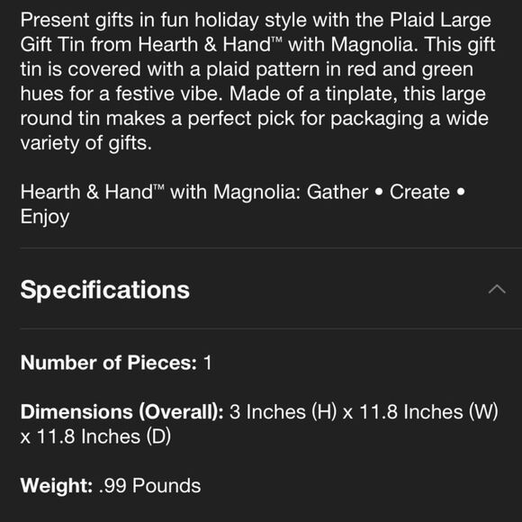 Hearth & Hand Traditional Plaid Christmas Gift Large Tin - Picture 4 of 5